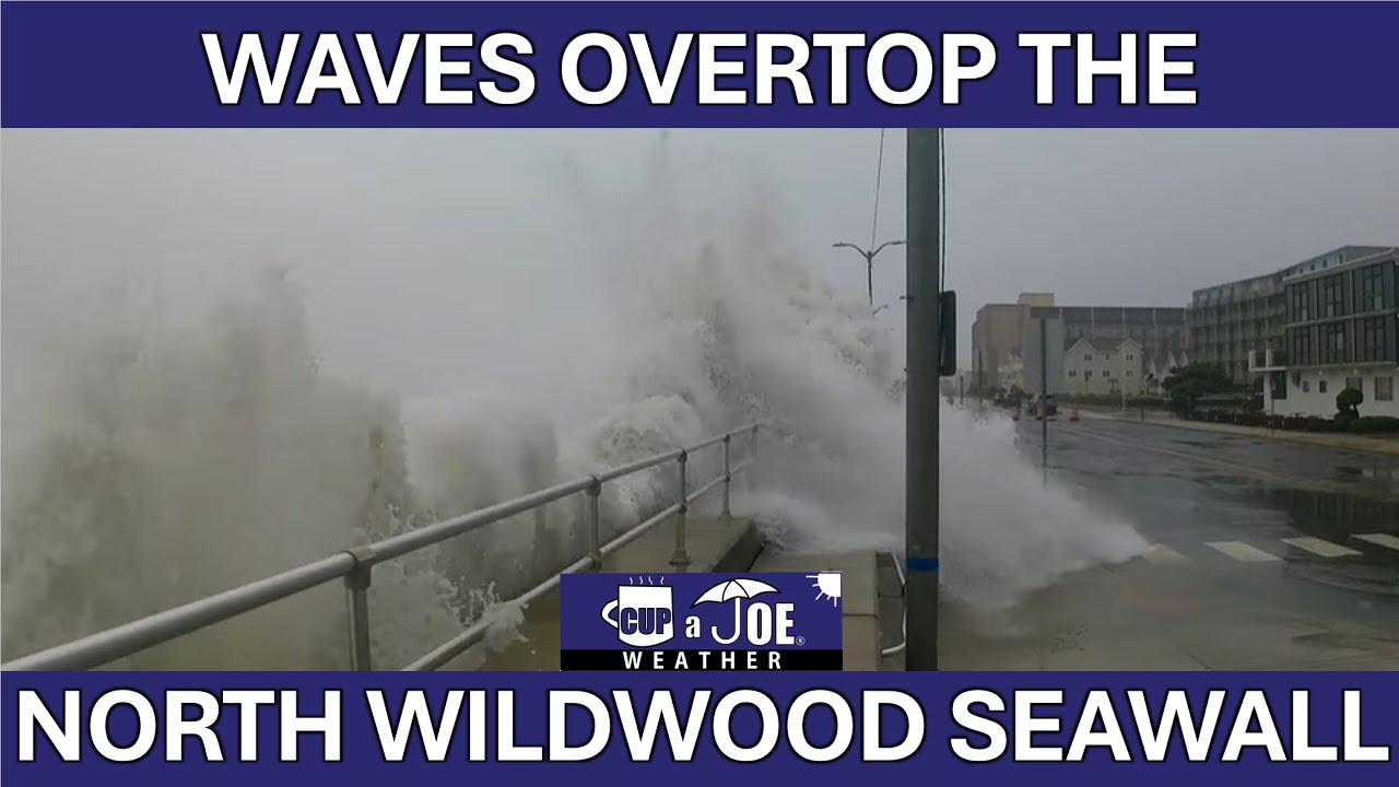 Waves DOMINATE the seawall in North Wildwood in 2025 NJ Nor’easter